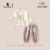 Conjunto de camiseta de manga comprida e calça para meninas, nova coleção de outono 2026, blusas para bebês e crianças pequenas, conjunto versátil de outono para bebês meninas