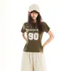 Camiseta Deportiva de Manga Corta Naranja Infantil # Estampado Digital Moderna para Mujer, Nuevo Estilo de Verano, Cuello Redondo, Corte Ajustado, Top Versátil para Mujer