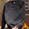 Sudadera gruesa con terciopelo para otoño e invierno, sudadera de moda versátil para hombre, estilo pullover, teñido anudado, estampado en caliente de letras, camiseta de manga larga, top