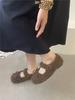 Sapatos Peludos para Uso Externo, Novos Sapatos de Algodão Quente de Inverno com Plus Veludo, Sapatos Mary Jane Antiderrapantes Estilo Fada, Sapatos Gorro Peludos com Solado Macio