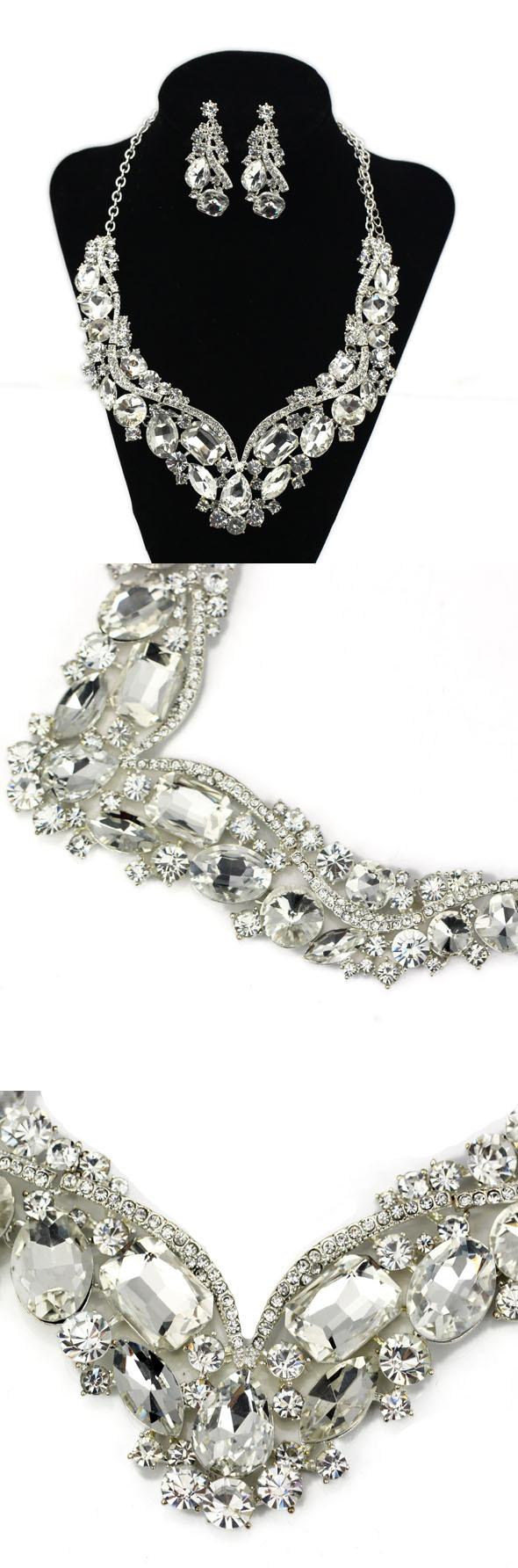 厂家新款新娘水晶项链饰品女 夸张时尚套装韩式旗袍配饰包邮现货