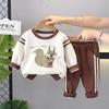 Roupa de Outono para Crianças de 0 a 5 Anos 2025 Primavera & Outono Novo Estilo Moletons Fofos de Desenho Animado para Meninos e Meninas Calças de Moletom de Duas Peças de Manga Comprida para Crianças