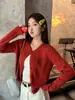 Cárdigan bordado rojo para mujer, colección primavera temprana y otoño 2026, estilo holgado y casual, chaqueta suéter de punto de manga larga