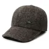 Gorra de béisbol de cuero liso de color sólido transfronteriza sombrero para exteriores para hombres de mediana edad y ancianos con terciopelo grueso resistente al viento cálido sombrero de pico