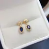 Venta al por mayor de fábrica Pendientes Populares de Zafiro Natural Plata S925 Incrustados Piedra Principal 3*5 Joyería de Lujo Venta Directa de Fábrica