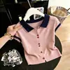 Nuevo Cardigan de Punto Rosa Suave y Dulce para Mujer 2026 Verano, Reductor de Edad, Elegante, Bloque de Color, de un Solo Botón, Versátil