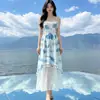 Vestido tradicional teñido con nudos de Yunnan-Guizhou teñido de azul, vestido largo teñido con nudos hecho a mano, adelgazante, suave y dulce vestido de tirantes