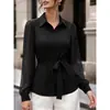 2026 Amazon AliExpress Estilo Europeo Nueva Camisa de Rayas Camisa con Lazo para Cintura