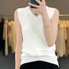Top Regata Canelado de Tricô Lyocell com Decote V Estilo Verão Novo, Slim Fit Fino Versátil Camada Base Feminina