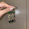 Brincos de Flor com Cravação de Diamantes, Agulha de Prata Esmeralda, Luxo Leve, Alto Padrão, Brincos Requintados, Brincos de Moda Feminina, Design de Nicho