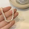 Collar de perlas de agua dulce con forma barroca, temperamento, moda, cadena de cuello de grano pequeño, cadena de clavícula cruzada con microincrustaciones de circonitas