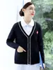 Suéter de Enfermera para Mujer Tejido Uniforme de Enfermera Ropa de Abrigo Gruesa con Forro Polar Azul Oscuro Personal Médico Cárdigan Hospital
