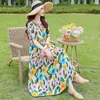 Vestido de Nuevo Estilo 2026 para Mujer, Verano de Manga Corta, Elegante Vestido Largo Holgado Adelgazante para Vacaciones en la Playa, Transfronterizo