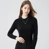 Suéter de Hilo Yangzi de 60 Hilos 100% Lana para Mujer, Estilo Otoño e Invierno, Suave Top Básico de Punto sin Costuras de Cuello Semialto para Mujer