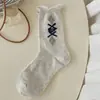 Calcetines de estilo retro coreano con patrón de rombos y lazo para mujer, de media pantorrilla, versátiles, sin costuras, calcetines de algodón estilo universitario, calcetines superpuestos, algodón peinado