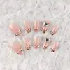 Set de 10 Puntas de Uñas Francesas con Estampado de Leopardo y Pedrería en Forma de Corazón, Uñas Postizas Dulces Hechas a Mano con Purpurina