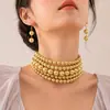 Colar Europeu e Americano de Moda Transfronteiriça Multicamadas de Pérolas de Imitação, Conjunto de Joias Elegantes e Versáteis de Colar com Pingente de Pérola e Brincos para Mulheres