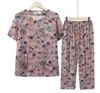 Conjunto de Pantalones Cortos de Manga Corta de Verano para Abuela, Mezcla de Rayón y Algodón para Mujeres de Mediana Edad y Mayores, Cárdigan de Algodón y Seda, Conjunto de Dos Piezas para Mamá