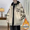 Jaqueta com capuz para primavera e outono para homens e adolescentes, corte solto, plus size, jaqueta de baseball moderna, estilosa e versátil