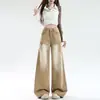 Jeans de moda color caqui, diseño holgado de pierna ancha para mujer, nuevos pantalones rectos para adelgazar de longitud hasta el suelo, otoño 2026