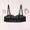 Top Ajustado de Malla Estilo Retro Europeo y Americano Soporte de Varilla de Pescado Sexy Transparente Estilo Chica Caliente Color Sólido Realzador de Pecho 725