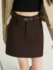 Falda corta estilo traje color café para mujer, nueva colección otoño 2026, diseñada para figuras petite, adelgazante y previene la exposición, falda de línea A A14227