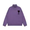 Suéter de Lana para Pareja Ami Arauneif Tejidos 25Ss Otoño e Invierno Nuevo Cuello Alto Jacquard de Corazón Grande Manga Larga
