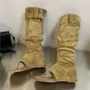 Sapatos Femininos Mais Vendidos Verão Novo Estiloso Estilo Garota Popular Bota de Cano Médio com Franjas e Biqueira Aberta Sandálias de Tira no Dedo Mulher Verão