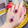 Nuevo conjunto de hemoglobina de paloma de simulación brillante, colgante de corindón rojo con huevo de paloma, pendientes de tesoro de color, anillo abierto para mujer