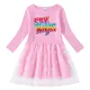 Vestido Transfronterizo Nuevo para Niñas Primavera y Otoño Algodón Estampado Caricatura Estrellas y Luna Malla Manga Larga Vestido de Princesa