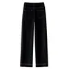 Calça Jeans Azul Escuro Slim Feminina 2025 Nova Outono e Inverno Cintura Alta Solta Petite Reta Cropped