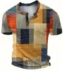 Comercio Exterior Transfronterizo Camiseta Nueva de Manga Corta para Hombre con Estampado Digital 3D y Tapeta Frontal de 3 Botones, Ropa Casual de Moda para Hombre