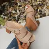 Moda de Comercio Electrónico Transfronterizo Europeo y Americano Verano Mules Calados Zapatillas de Tacón Alto Ropa Exterior para Mujer Versátil Punta Cuadrada Venta al por Mayor Tallas Grandes