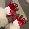 Luvas de Pelúcia Quentes Tricotadas de Cinco Dedos com Gatinho de Strass para Mulheres no Inverno, Versáteis à Prova de Frio e Vento para Ciclismo, Aconchegantes