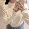 Playera de Manga Larga de Terciopelo Alemán Cepillado Engrosado para Otoño e Invierno con Encaje de Cuello Medio Alto para Estudiante, Simple para Capa Interior para Mujer