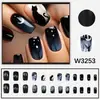 Estilo Gótico Cielo Nocturno Gato Uñas Portátiles Negro Azul Degradado Estrella Luna Bosque Puntas de Uñas Cuadradas Cortas