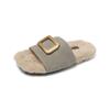 Pantuflas de Algodón Birkenstock de una Sola Tira para Mujer Ropa de Exterior Otoño e Invierno 2025 Nuevas Plataforma de Suela Gruesa Tacones Abiertos Pantuflas Cálidas de Felpa Forradas de Piel
