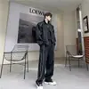Traje Deportivo Casual Elegante de Gama Alta para Hombre, Chaqueta Cardigan de Diseño Holgado, Pantalones de Pierna Ancha y Conjunto de Dos Piezas Moderno