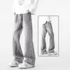 Jeans acampanados vintage de alta calle americanos para hombre, corte recto holgado, pantalones largos con diseño vertical, lavados con un ligero acampanado, modernos
