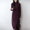 Nuevo vestido jersey de punto 100% lana para otoño e invierno con cuello semi-alto, tejido, de longitud media, adelgazante, elegante y engrosado