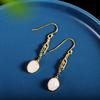Aretes de Hoja de Bambú de Jaspe de Jade Hetian con Incrustaciones de Plata S925 Aretes de Moda de Estilo Chino para Mujer Transfronterizos