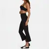 Conjunto de dos piezas para mujer estilo europeo y americano, con tirantes finos y pantalones acampanados cropped de cintura alta, sensación nude, fitness casual para correr, venta al por mayor