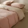 Otoño e Invierno Algodón Puro Algodón de Fibra Larga Lujo Ligero Todo Algodón Bloques de Color Cepillado Ligero Juego de Cuatro Piezas 100S Juego de Ropa de Cama de Color Sólido