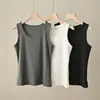 Camiseta sin mangas de algodón helado clase A para mujer, cuello redondo, fina, ajustada, elástica, con tirantes anchos, color liso, Ropa de verano para mujer
