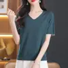 Nova camiseta de malha fina, curta, solta, slim fit, estilosa, jovem, popular, moda versátil, manga curta para mulheres