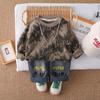 Conjunto de Roupa de Outono para Meninos 2025 Novo Bebê Primavera e Outono Casual Infantil Suéter de Manga Comprida Conjunto de Duas Peças Uma Peça Dropshipping