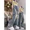 Jeans de pierna ancha rasgados súper populares para mujer, verano 2026, tiro alto, estilo americano, nuevos pantalones vintage sueltos de pierna recta hasta el suelo