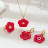 Colar Acrílico Taina Europeu e Americano Feminino Não Desbota Versátil Flor Rosa Conjunto de Joias em Aço Inoxidável Venda Quente