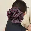 Scrunchie Xadrez Estilo Zhao Lusi com Toque de Luxo, Elástico de Cabelo com Borda Costurada de Quatro Camadas, Corda de Cabelo Vintage para Mulheres, Elástico de Cabelo