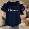 Comercio Electrónico Transfronterizo~Camiseta de Manga Corta de Alta Gama con Descuento para Madre Talla Grande Holgada Estilo Coreano Cuello Redondo Camiseta Estampada